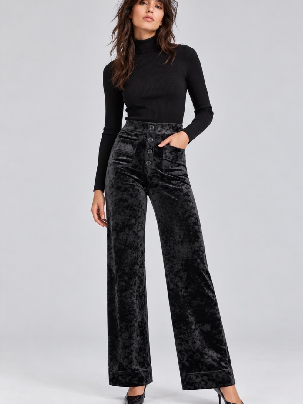 NWT Halara High Waist Crushed Velvet Straight Leg Pants Black XS Tall